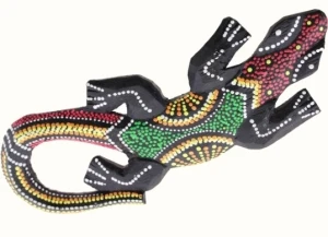 Geko colorato puntinato lungo 20 cm, creazione in legno