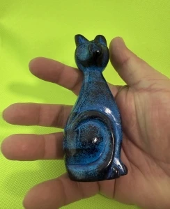 Gatto Blu in Pietra Ollare per Decorazione