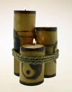Set candele in contenitore bamboo - Set candele Tao