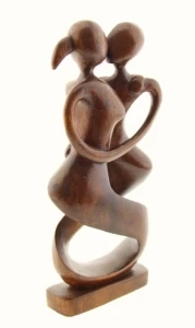 Statua legno 15 cm, in legno esotico - statua bacio abbraccio