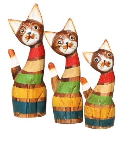 Gatti Rasta Grandi in Legno creati e dipinti a mano - Set 3 Pz