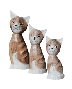 Famiglia 3 gatti legno- creazioni artigianali, altezza fino a 25cm
