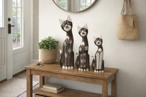Tris Gatti Legno Dipinti a Mano | Arredo-Soprammobili - Casa